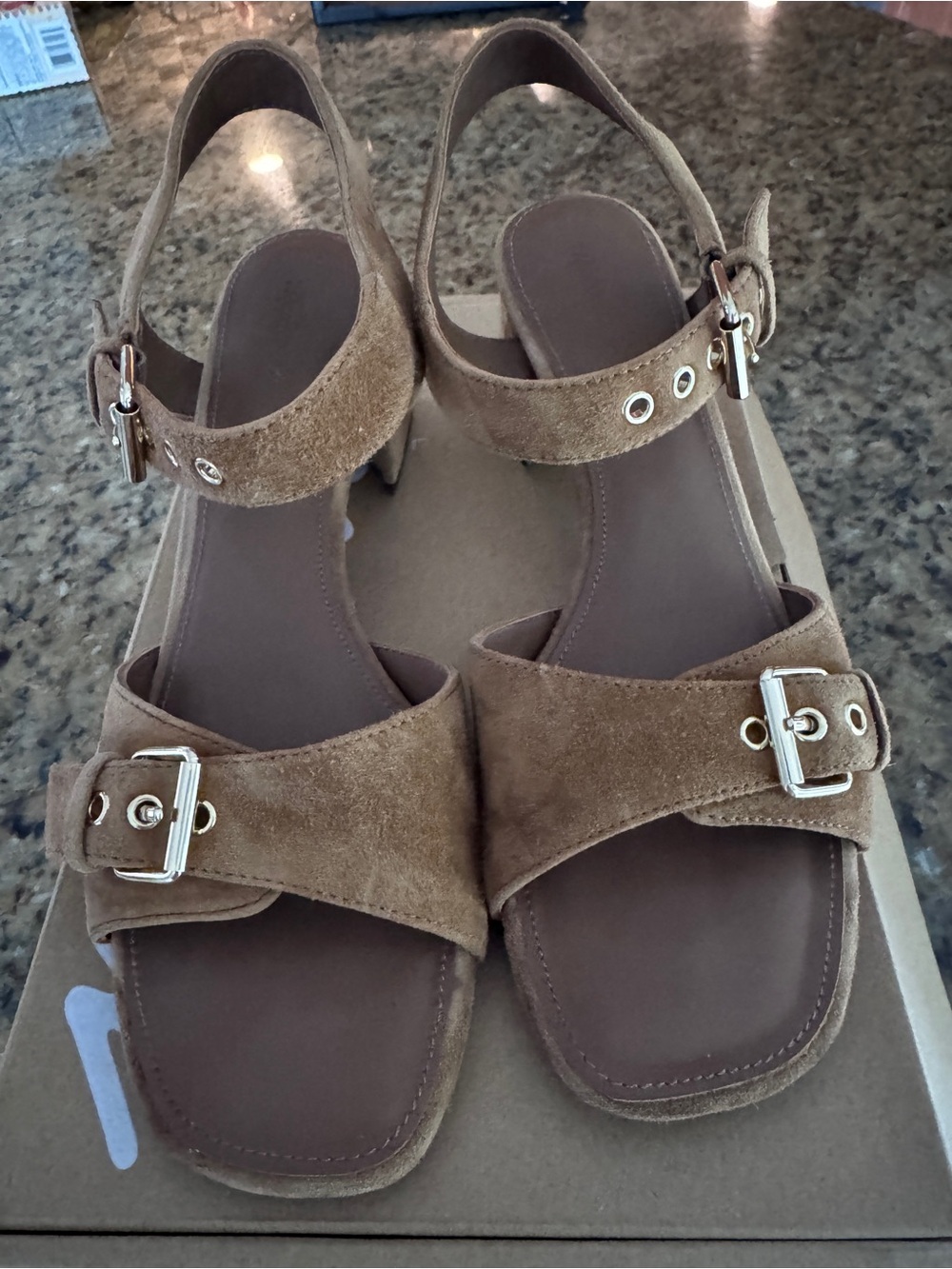 Madewell Tan Suede Buckle Slingback Sandals